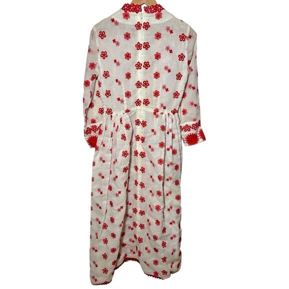 Vintage 1960’s/1970s Ruth Chagnon Dress Red White Floral Embroidered Women Small - Picture 3 of 3